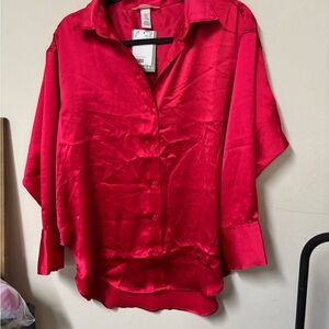 H&M Chic Pink Satin Button Down Shirt NWT